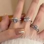 3 Pcs Adjustable Open Heart & Moonlight Cubic Zirconia Rings Simple Ladies Vacation Party Jewelry Romantic Date Gift Everyday Accessory