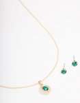 Goldair Gold Round Diamante Halo Jewellery Set