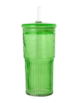 650ML Green Glass Tumbler With Straw - None Assorted