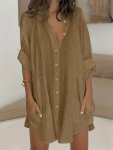 Plus Size Solid Color Shirt Dress Casual Button Front Dress With Pockets For Spring Women's Plus Size Clothing