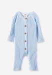 Cotton On Organic Knit Long Sleeve Romper - White Water Blue
