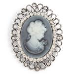 Silver Cameo Crystal Brooch