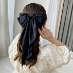 1PC French Satin Bow Streamer Side Clips Elegant Long Ribbon Bow Hair Pins Back Head Top Clips Half Tied Hair Accessories