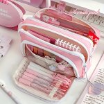 Large Capacity Pencil Case Pencil Case Stationery Bag Waterproof Pencil Case With Zipper Front Window Stationery Storage Bag Lea