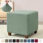 Modern Stretch Jacquard Ottoman Footstool Cover Machine Washable Non-slip Elastic Band Slipcover Polyester And Spandex Blend Fits Most Square Ottomans - 1 Piece