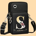 Girl's Classic Fashionable Letter And Floral Pattern & Customized Name Letter Print Crossbody Bag With Adjustable Strap And Zipp