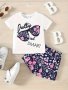 Baby's "Pretty And Smart" Sunglasses Print 2pcs Casual Summer Outfit T-shirt & Flower Pattern Shorts Set Toddler & Infant Girl's Clothes For Daily/Holiday/Party