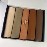 1BOX Solid Color Chiffon Hijab And Hijab Pins Thin Breathable Sunscreen Scarves 5PCS Minimalist Headscarfs + 2PCS Round Beads Cl