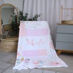 Fleece Blanket Pink Flower Unicorn Block