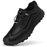 Wdczya Men's Lightweight Waterproof Hiking Shoes Comfortable Leather Non-slip Platform Slip On Trekking Trail Shoes Casual Fashi