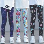1 2PCS Girls Kids Butterfly Pattern Fashion Leggings Thin Pants Children's Elastic Leggings Printed Long Pants Pantyhose Tights