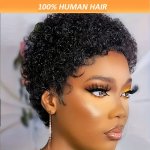 Women's Basic Curly Wave Pixie Cut Wig 180% Density Rose Net Cap Machine Made Remy Human Hair Wig Glueless Non Lace Cap Suitable