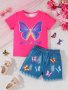Casual 2pcs Girl's Dreamy Butterfly Graphic T-Shirt + Shorts Legging Set Comfy Cute Summer Clothes Girls Outfit