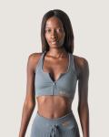 Ribbed Statement Racer Back Bra - Grey - Large