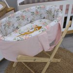 Carry Cot Printed Floral: Pink Flowers Green Leaves Bambi Set