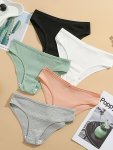 5PCS Solid Ribbed Briefs Comfy & Breathable Stretchy Intimates Panties Women's Lingerie & Underwear