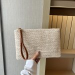 Straw Woven Clutch Bag Trendy Braided Waist Purse Women's Zipper Handbags For Phone Coin Key