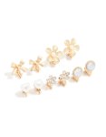 Goldair Gold Pearl Flower & Bow Clip On Earrings 4-PACK