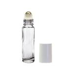 10ML Clear Glass Roll On Bottle With White Cap & Metal Ball