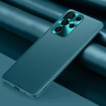 For Samsung Galaxy S22 Ultra 5G Plain Skin Leather Phone Case Cyan