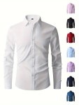 Classic Design Men's Solid Formal Long Sleeve Shirt Men's Button Up Shirt For Business Formal Occasions Gift For Men