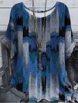 Plus Size Allover Print T-Shirt Casual Crew Neck Short Sleeve Top For Spring & Summer Women's Plus Size Clothing