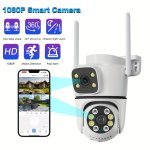 1080P Dual Lens Outdoor Security Camera Wireless HD Smart Surveillance With Two-way Audio 360 Monitoring Infrared Night Vision Motion Detection Remote Access Via App