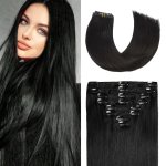 Synthetic Hair Extensions 55.88 Cm 7PCS 16CLIPS Set Clip In Hair Extensions Long Straight Hairpieces For Women Girls 1B
