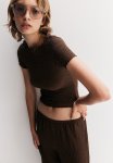 Overlock-detail Textured T-Shirt - Dark Brown