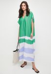 Edit Linen Blend Maxi Tunic Dress - Green Colour Blocked Waves Single Border