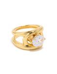 Waterproof Gold Plated Stainless Steel Fancy Cubic Zirconia Split Band Ring - M l