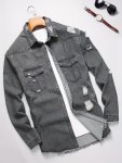 Men's Trendy Ripped Design Casual Button Up Long Sleeve Denim Shirt Men's Clothes For Spring Summer Autumn Tops For Men