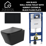 Ash Black Wall Hung Toilet With Geberit Cistern & Black Flush Plate