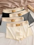 4PCS Men's Solid Antibacterial Underwear Casual Boxer Briefs Shorts Breathable Comfy Stretchy Boxer Sports Shorts
