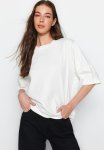 Premium Oversize wide Fit Three Quarter Sleeve Knitted T-Shirt - Ecru