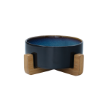 Raised Ceramic Bowl With Bamboo Stand - Black - Pet Bowl - Small