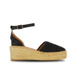 Raffia Ankle Strap Wedges -black