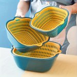 Plastic Kitchen Sink Colanders Set Of 2 - Double Drain Basket For Washing Fruits And Vegetables - Durable Restaurant Quality Eas