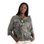 Goldair Gold Foil Floral Batwing Overdyed Top - Olive Free