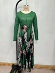 Faith Cross & Geo Print Dress Casual Long Sleeve Ruffle Hem Slim Maxi Dress Women's Clothing