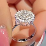 Stylish Ring Trendy Lotus Design Paved Full Of Shining Zirconia Silvery Golden Rosy Make Your Call Match Daily Outfits Party Acc