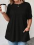 Plus Size Solid Pockets T-Shirt Casual Crew Neck Short Sleeve T-Shirt Women's Plus Sizeclothing