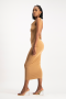 Ashely Draped Backless Midi Dress - Toasted Coconut - XS