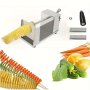 Stainless Steel Manual Potato Slicer With Alloy Steel Rectangular Blade Spiralizer Tornado Twist Cutter For Vegetables Easy To Operate Rust-resistant Bamboo Stick Holder