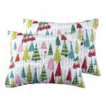 Levtex Home Merry & Bright Collecion - Holly Jolly - Quilted Standard Sham Pack Of 2 - Christmas Tree - Red Green Teal Pink