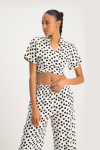 Nandi Polka Dot Linen Wrap Top - S