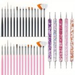 20PC Nail Art Brush Pen Set Tip Design Painting Drawing Carving Dotting Pen Flat Fan Liner Acrylic Gel Uv Polish Manicure Tools