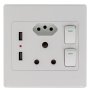 United Electrical Double Wall Switch Socket With Euro + 2 USB Ports 4X4