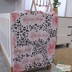 Fleece Blanket Flower Pink Leopard Print