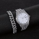 2PCS SET Men's Rhinestone Quartz Watch & Bracelet Set